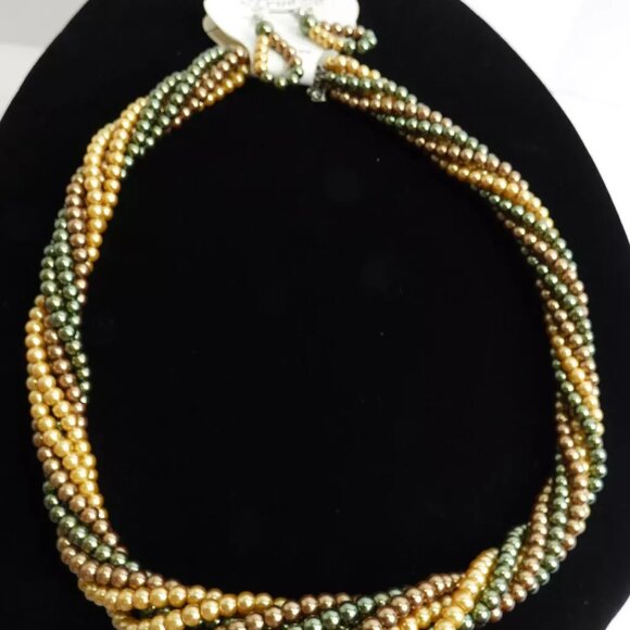 Bead Necklace 20" NWT Plus Earrings SET Twisted Choker 4 Colors 6 Strands - Picture 2 of 6